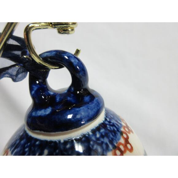 Polish Pottery Handcrafted Ceramic Ornament BLUE FLORAL Design 3 Inches - Picture 3 of 6